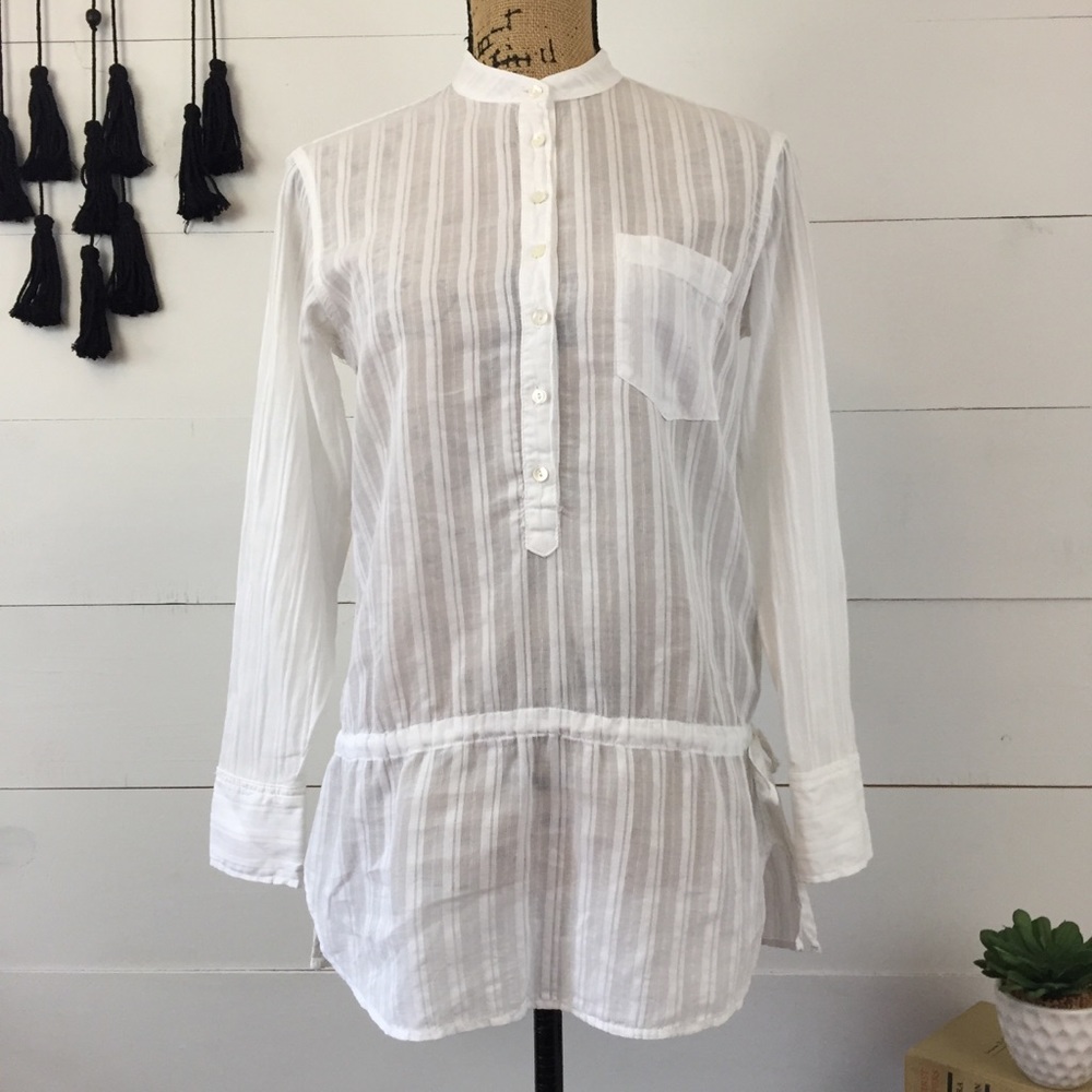 VINCE sheer white cinch waist tunic top XS